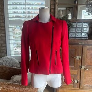NINA MCLEMORE LUXURY RED WOOL FULL ZIP JACKET 2 NEW